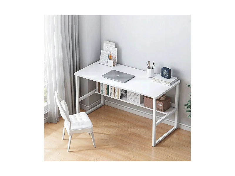 BUREAU INFORMATIQUE TABLE LOFT BLANCHE POUR ADOLESCENTS AVEC ÉTAGÈRE MODERNE 100 CM