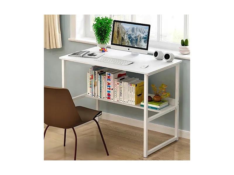 BUREAU INFORMATIQUE TABLE LOFT BLANCHE POUR ADOLESCENTS AVEC ÉTAGÈRE MODERNE 100 CM