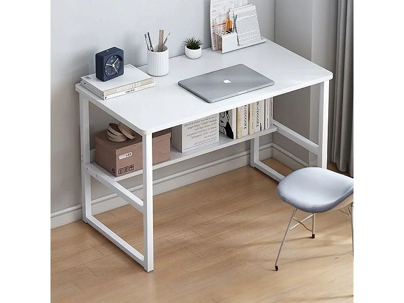 BUREAU INFORMATIQUE TABLE LOFT BLANCHE POUR ADOLESCENTS AVEC ÉTAGÈRE MODERNE 100 CM