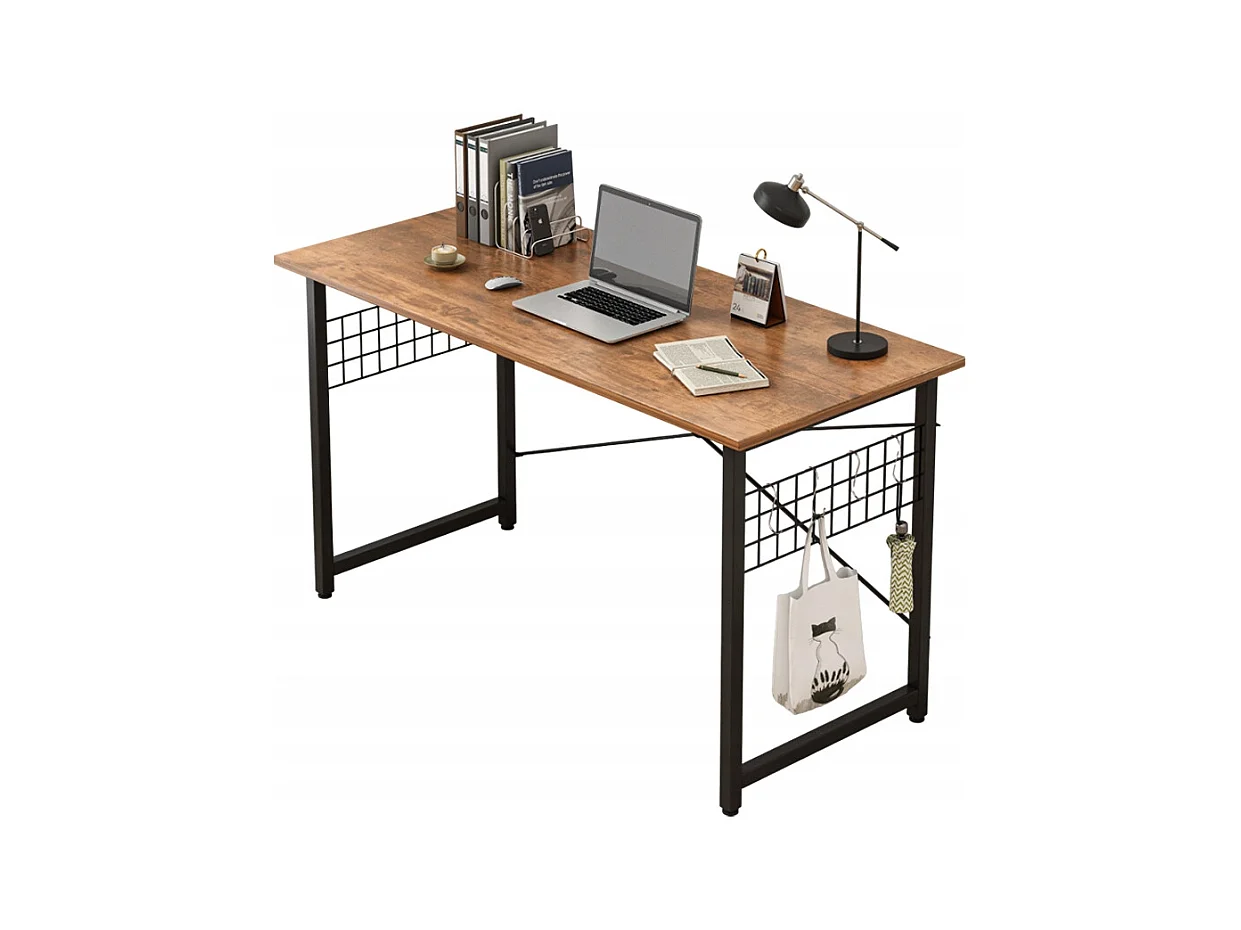 BUREAU D'ORDINATEUR LOFT INDUSTRIEL SCOLAIRE BRUN RUSTIQUE AVEC CROCHETS