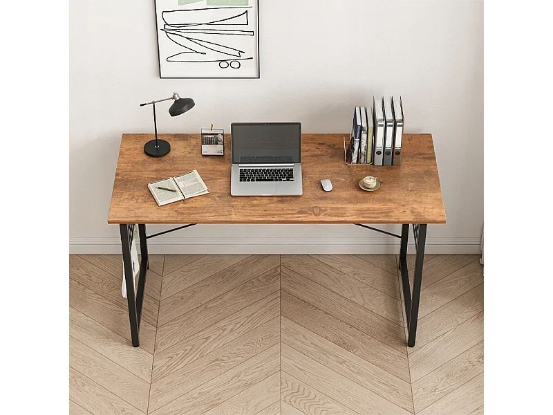 BUREAU D'ORDINATEUR LOFT INDUSTRIEL SCOLAIRE BRUN RUSTIQUE AVEC CROCHETS