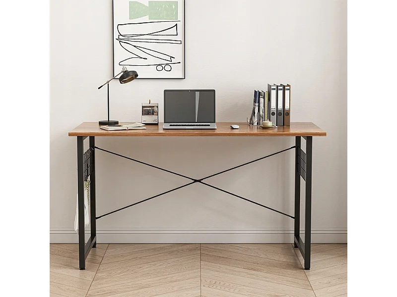 BUREAU D'ORDINATEUR LOFT INDUSTRIEL SCOLAIRE BRUN RUSTIQUE AVEC CROCHETS