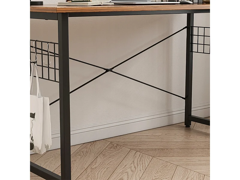 BUREAU D'ORDINATEUR LOFT INDUSTRIEL SCOLAIRE BRUN RUSTIQUE AVEC CROCHETS