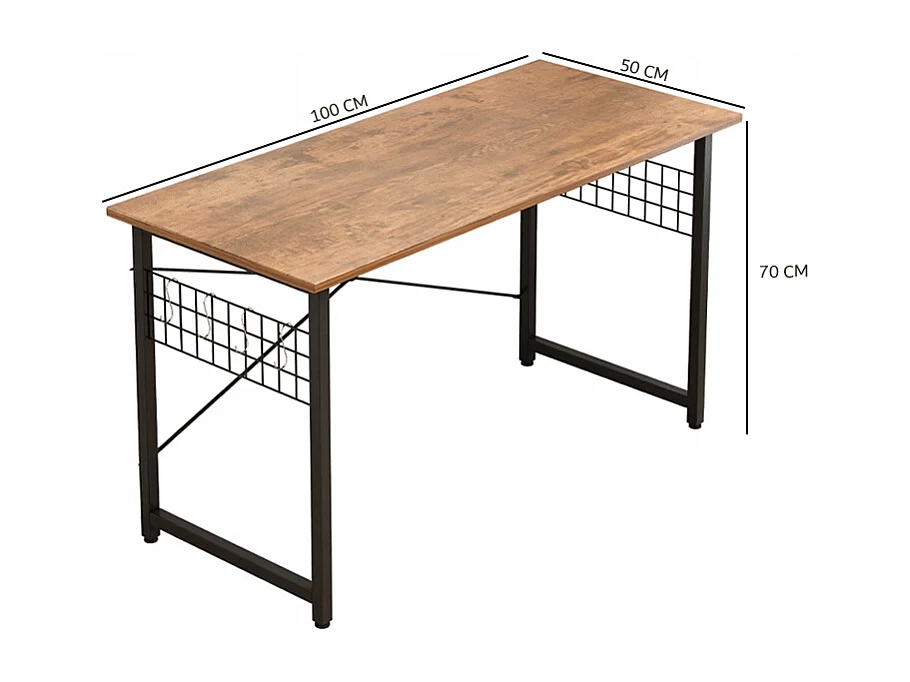 BUREAU D'ORDINATEUR LOFT INDUSTRIEL SCOLAIRE BRUN RUSTIQUE AVEC CROCHETS