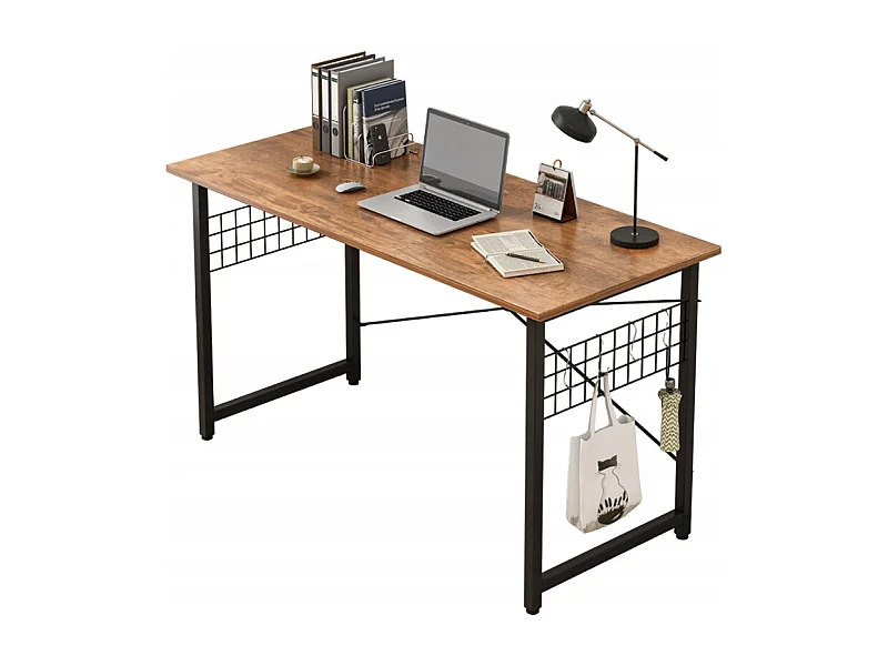 BUREAU D'ORDINATEUR LOFT INDUSTRIEL SCOLAIRE BRUN RUSTIQUE AVEC CROCHETS