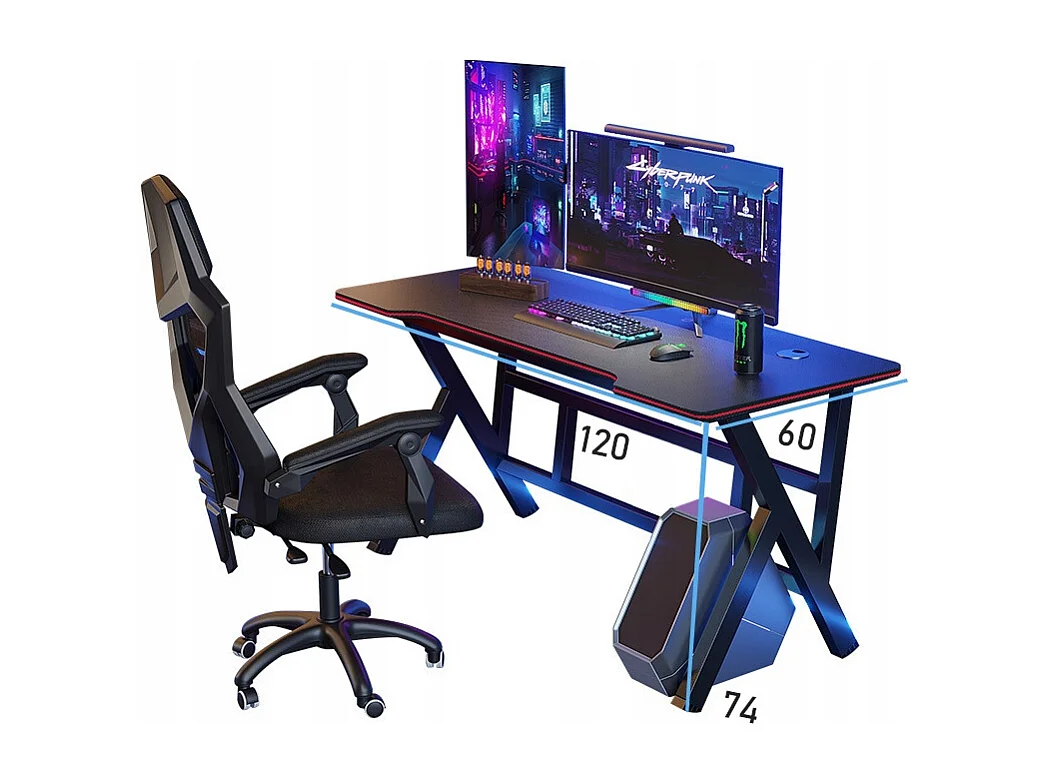 BUREAU GAMING TABLE POUR JOUEUR INFORMATIQUE NOIR GRAND MODERNE 120 CM
