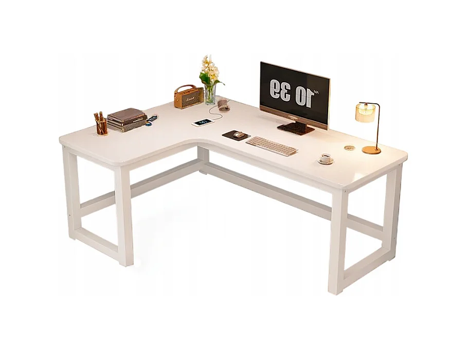 GRAND BUREAU D'ANGLE GAMING POUR ORDINATEUR MODERNE BLANC LOFT 120 CM