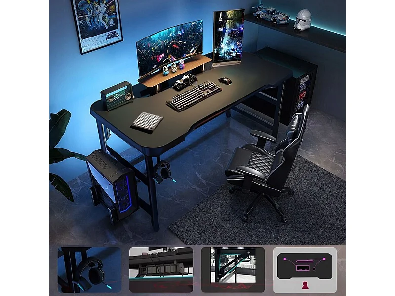 ESCRITORIO GAMING MESA PARA GAMER MODERNA INFORMÁTICA NEGRA LOFT 120 CM