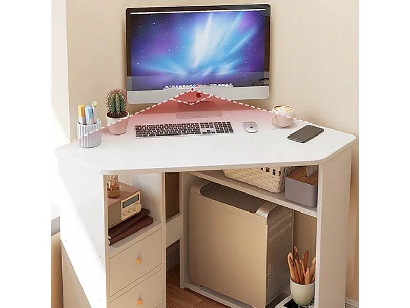 ECKIGER DREIECKIGER COMPUTERTISCH MIT REGALEN MODERN WEISS LOFT 80x75