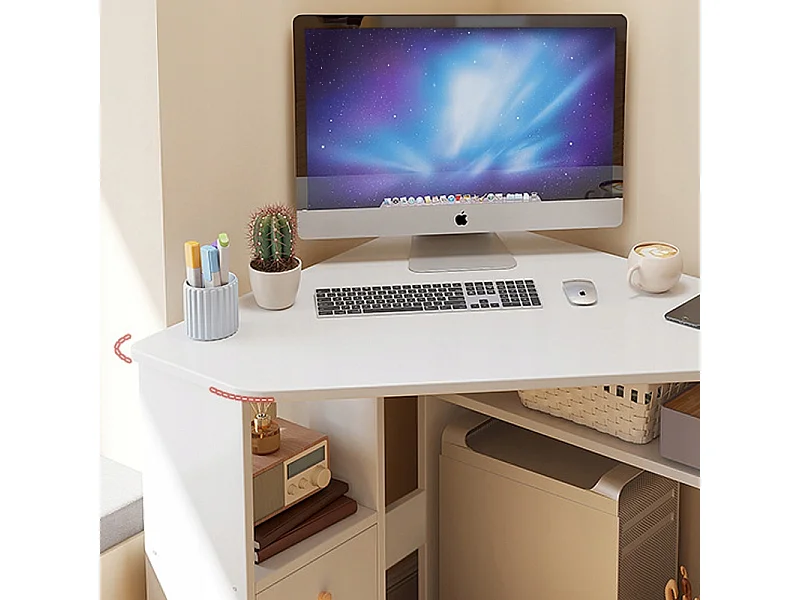 ECKIGER DREIECKIGER COMPUTERTISCH MIT REGALEN MODERN WEISS LOFT 80x75