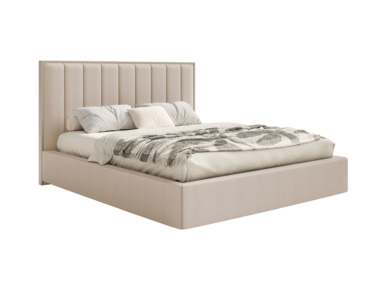 Lit tapissé avec LED140×200 - chenille - beige - TOGENTS