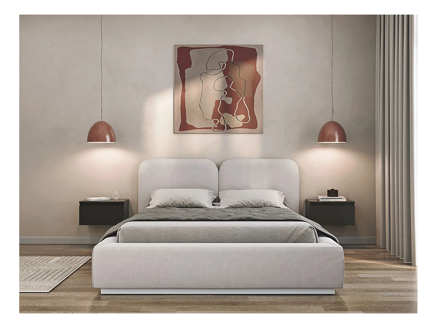 Polsterbett 140x200 mit Veloursbezug – Greige – COMOVES