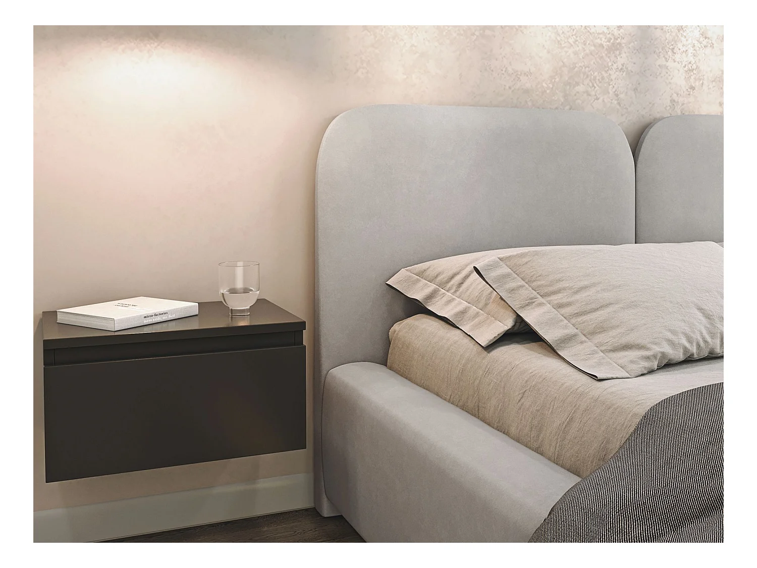 Lit tapissé 140×200 - velours - gris-beige - COMOVES