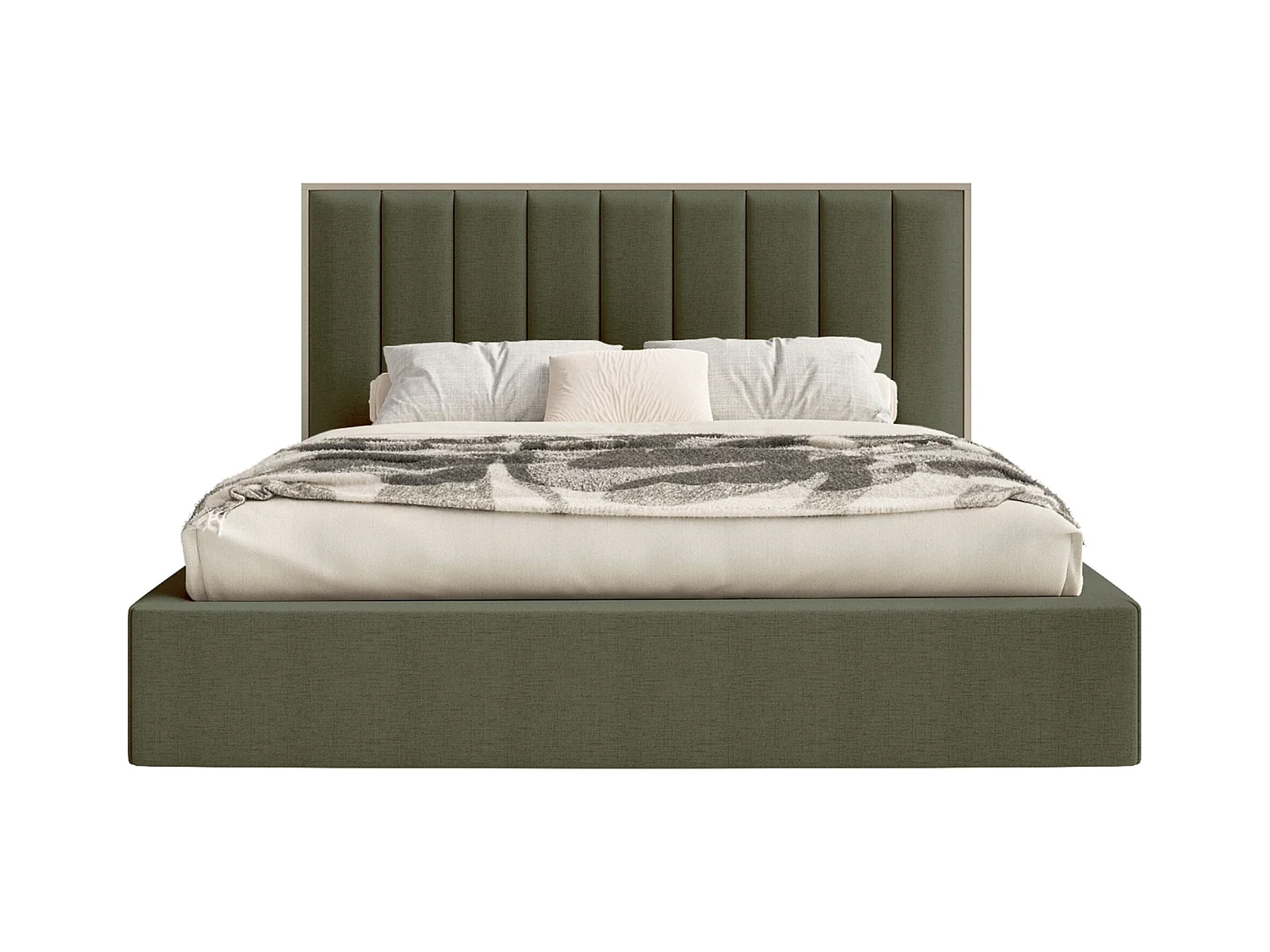 Lit tapissé avec LED180×200 - chenille - vert foncé - TOGENTS