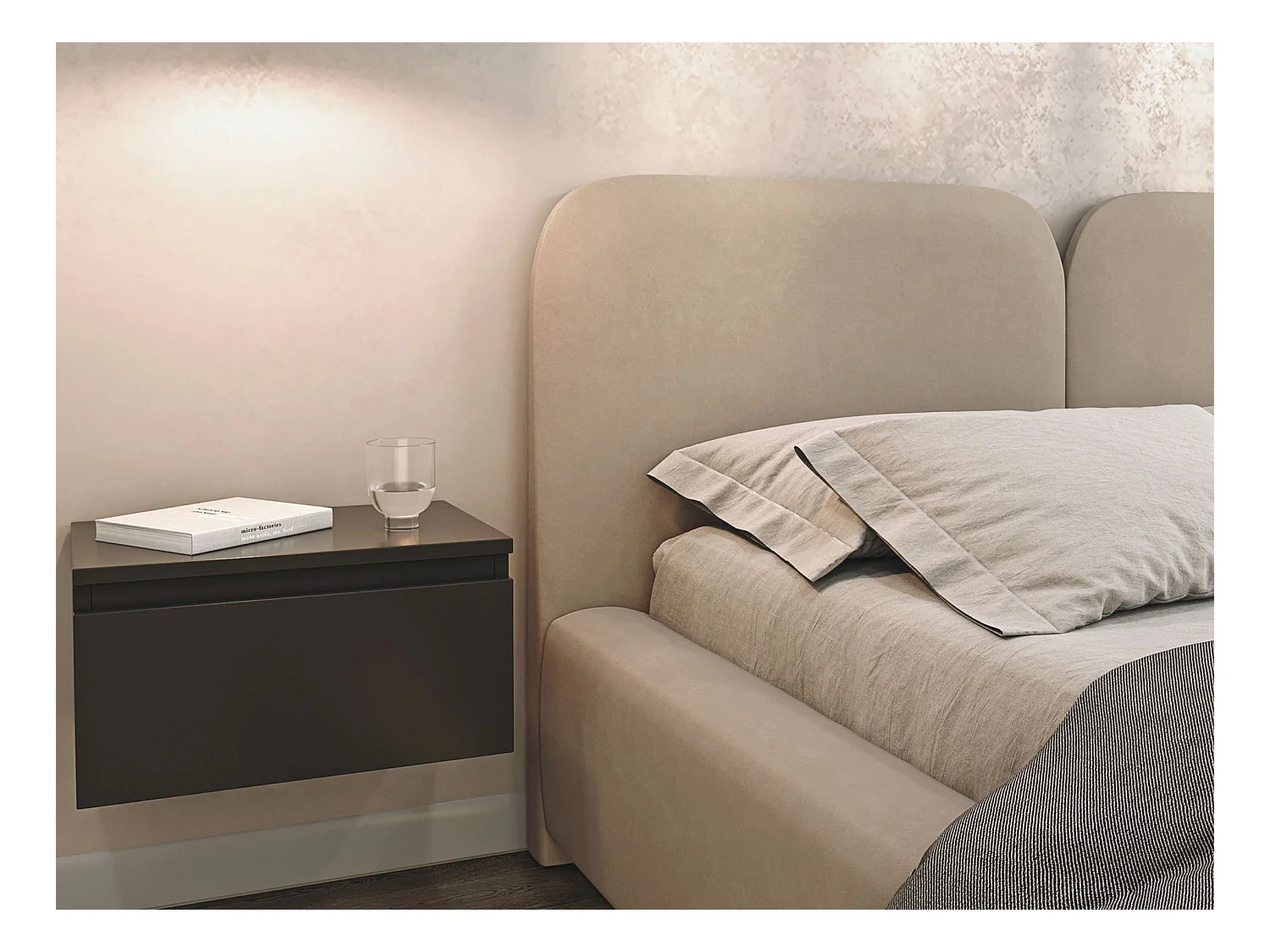 Lit tapissé 160×200 - velours - beige clair- COMOVES