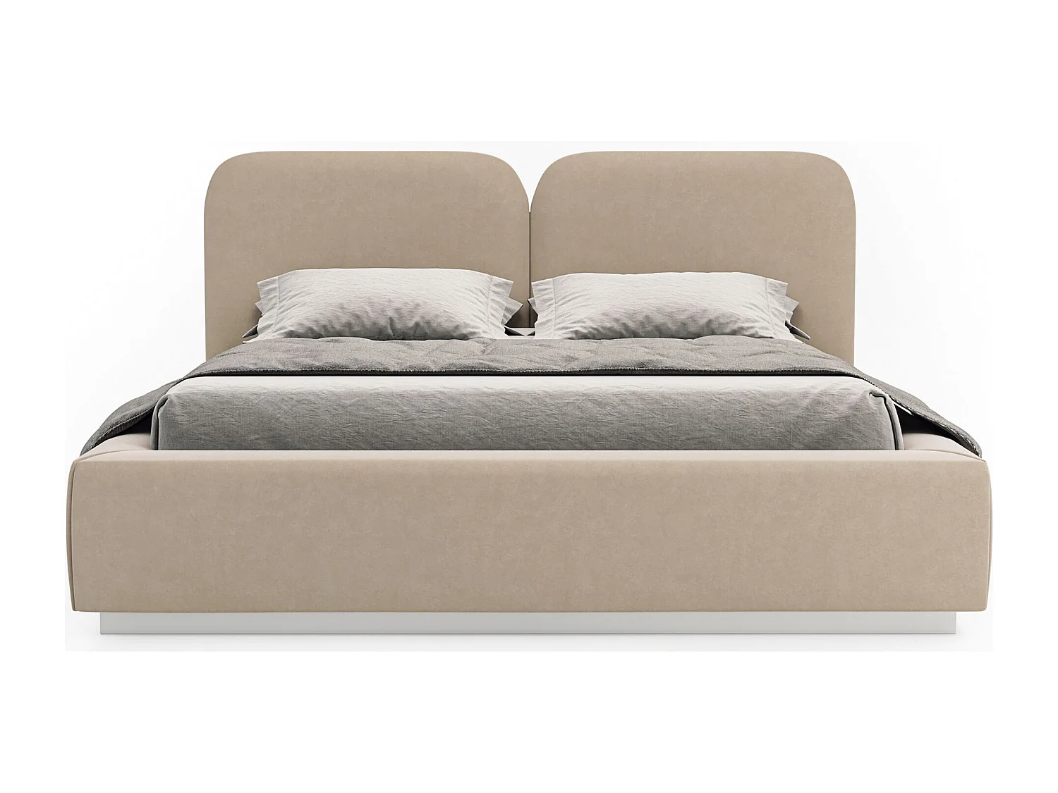 Lit tapissé 160×200 - velours - beige clair- COMOVES