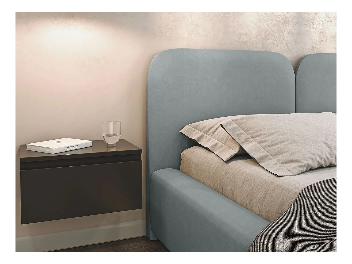 Lit tapissé 180×200 - velours - gris - COMOVES