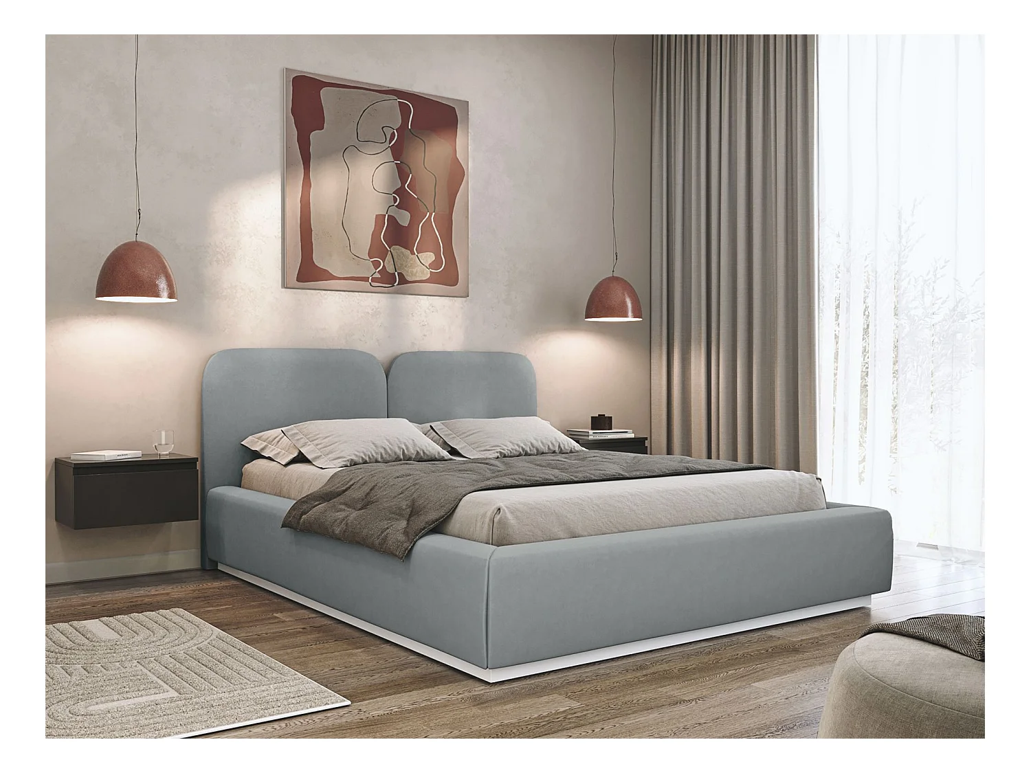 Lit tapissé 160×200 - velours - gris - COMOVES
