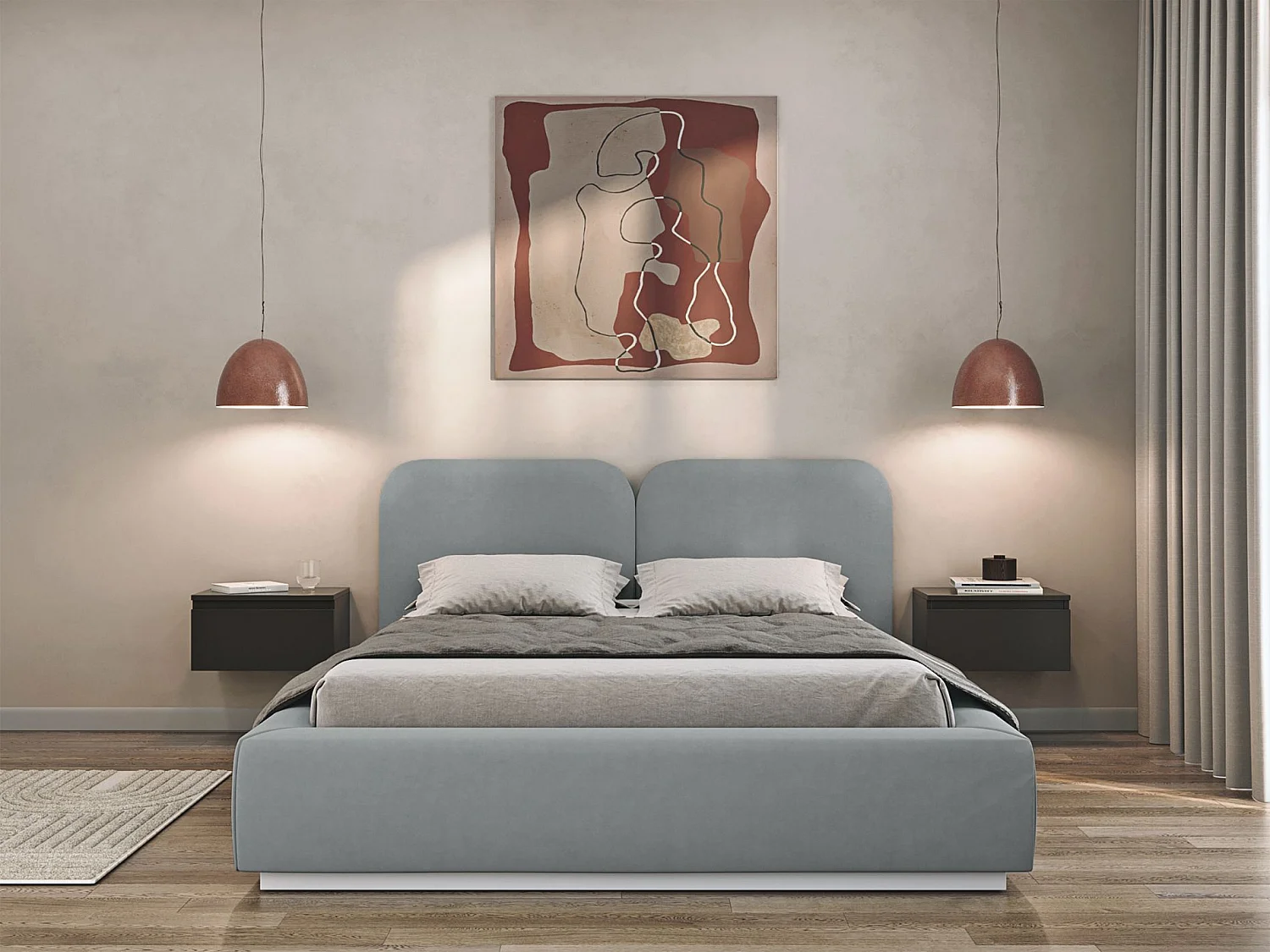 Lit tapissé 160×200 - velours - gris - COMOVES