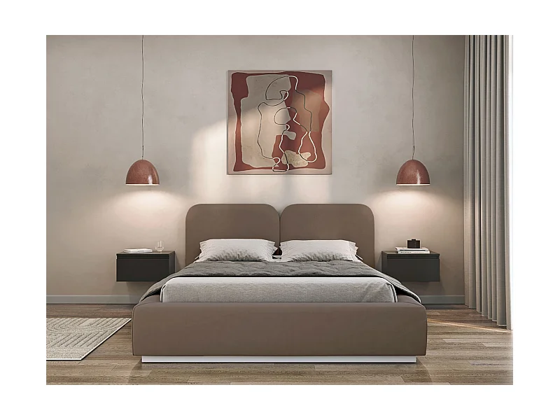 Polsterbett 160x200 mit Veloursbezug – Braun – COMOVES