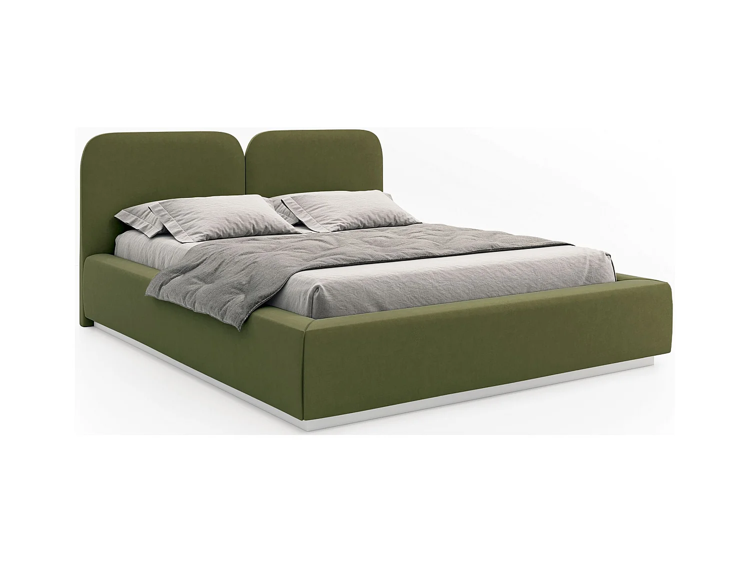 Lit tapissé 160×200 - velours - vert olive - COMOVES