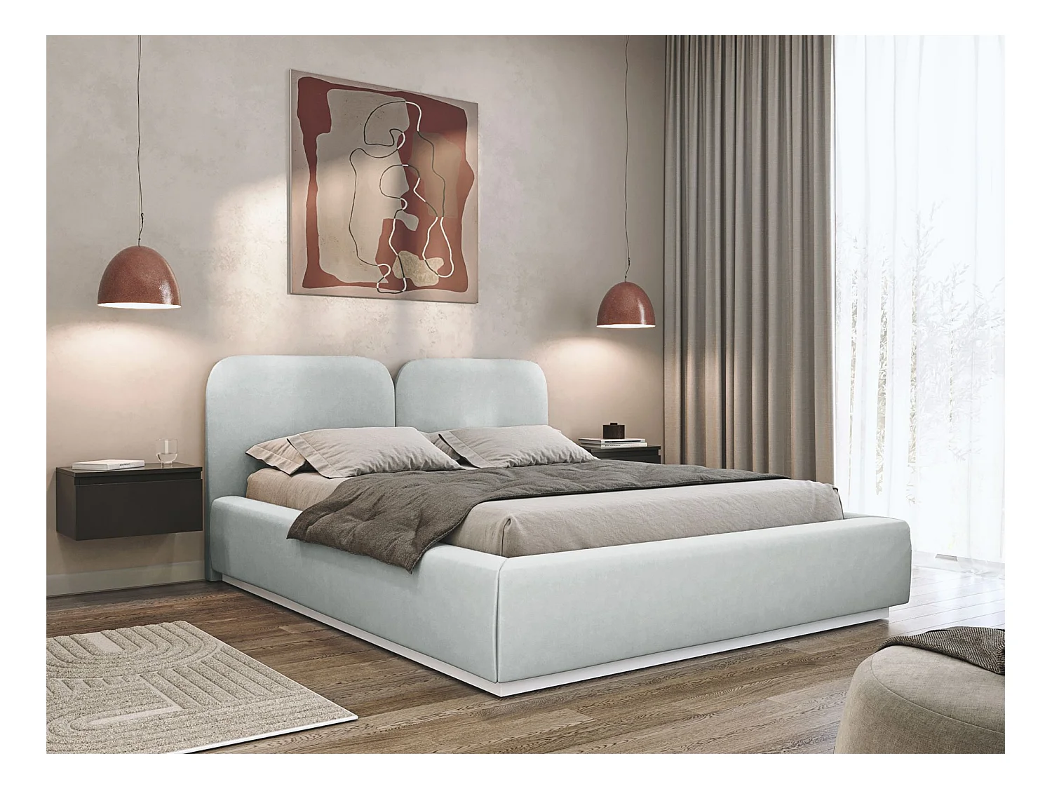 Polsterbett 140x200 mit Veloursbezug – Hellgrau – COMOVES