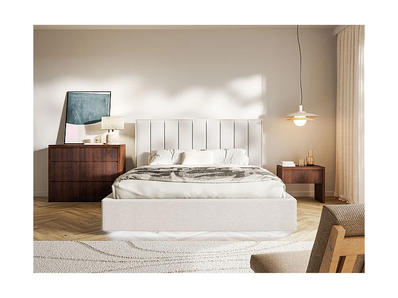 Lit tapissé avec LED180×200 - chenille - beige clair - TOGENTS