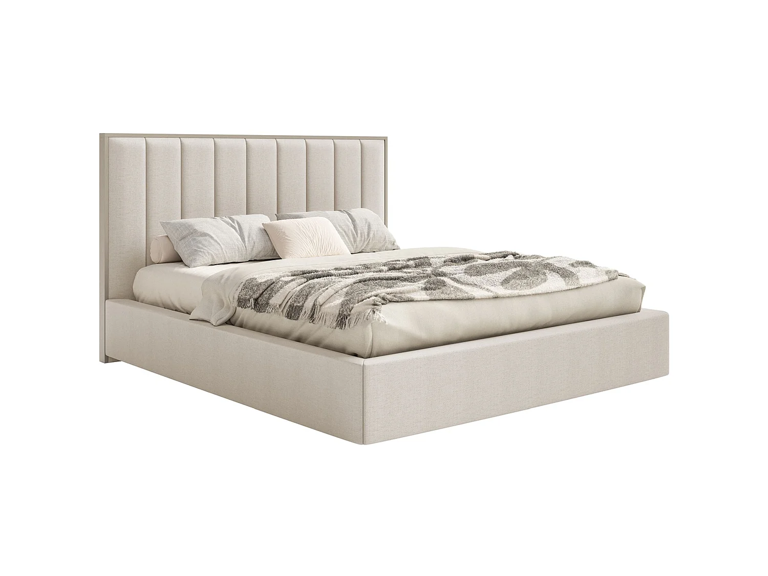 Lit tapissé avec LED180×200 - chenille - beige clair - TOGENTS