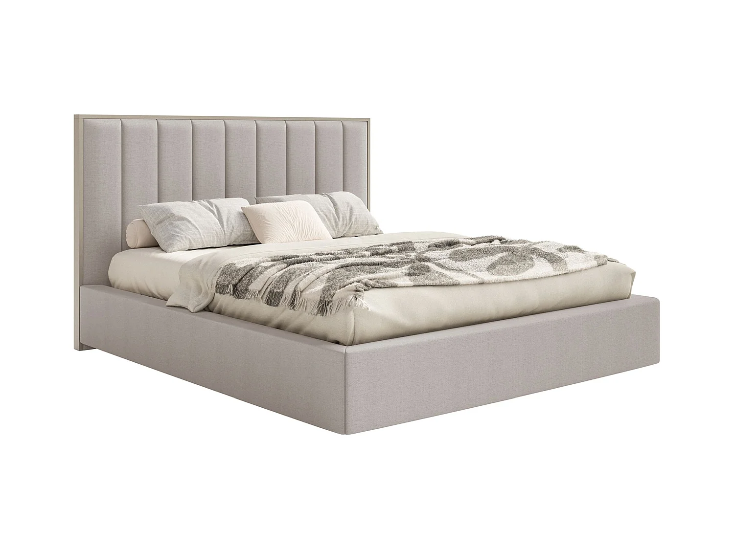 Lit tapissé avec LED160×200 - chenille - gris-beige - TOGENTS