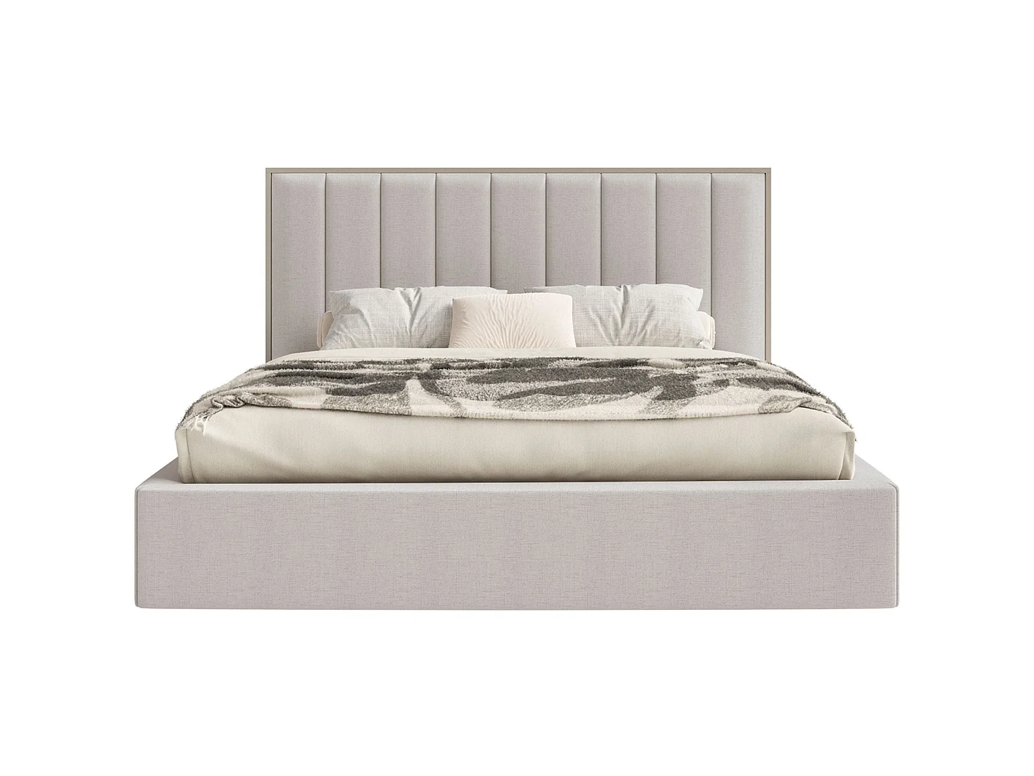 Lit tapissé avec LED160×200 - chenille - gris-beige - TOGENTS