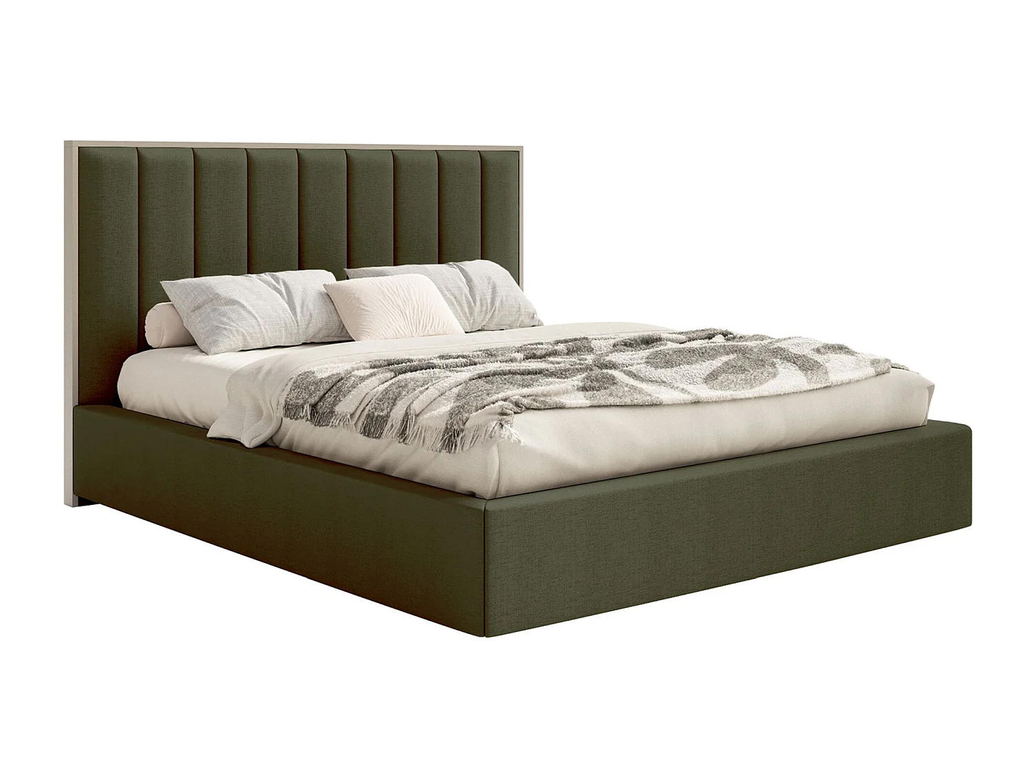 Polsterbett 140x200 mit Chenillebezug und LED – Dunkelgrün – TOGENTS