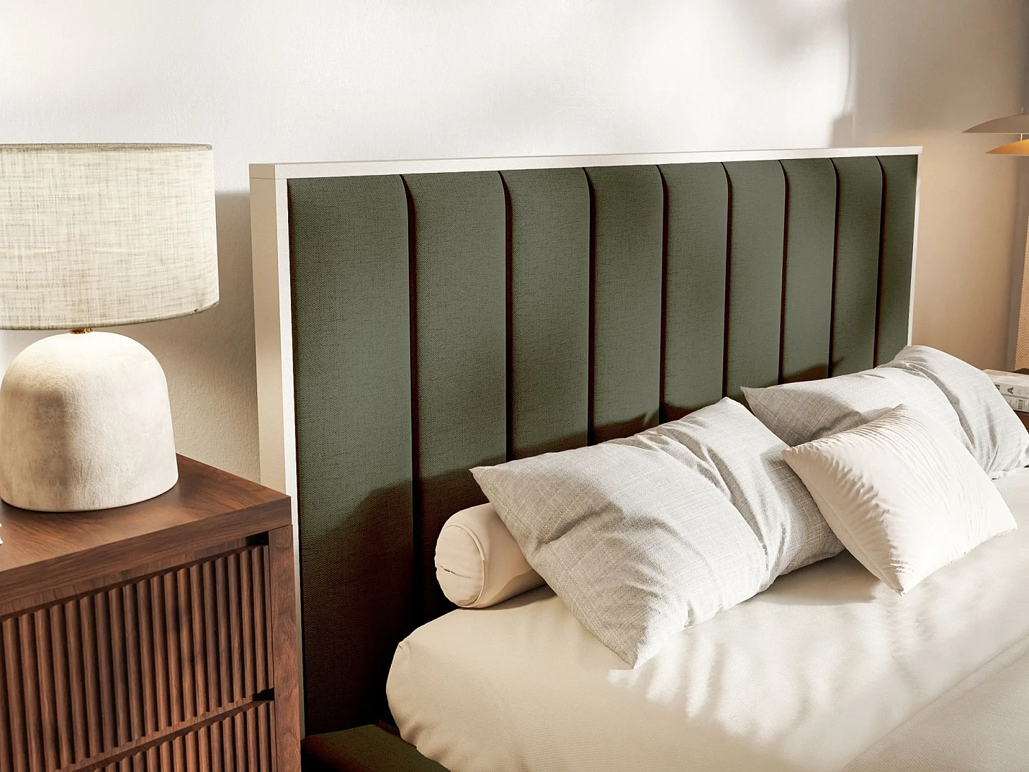 Gestoffeerd bed 140x200 - chenille en LED - donkergroen - TOGENTS