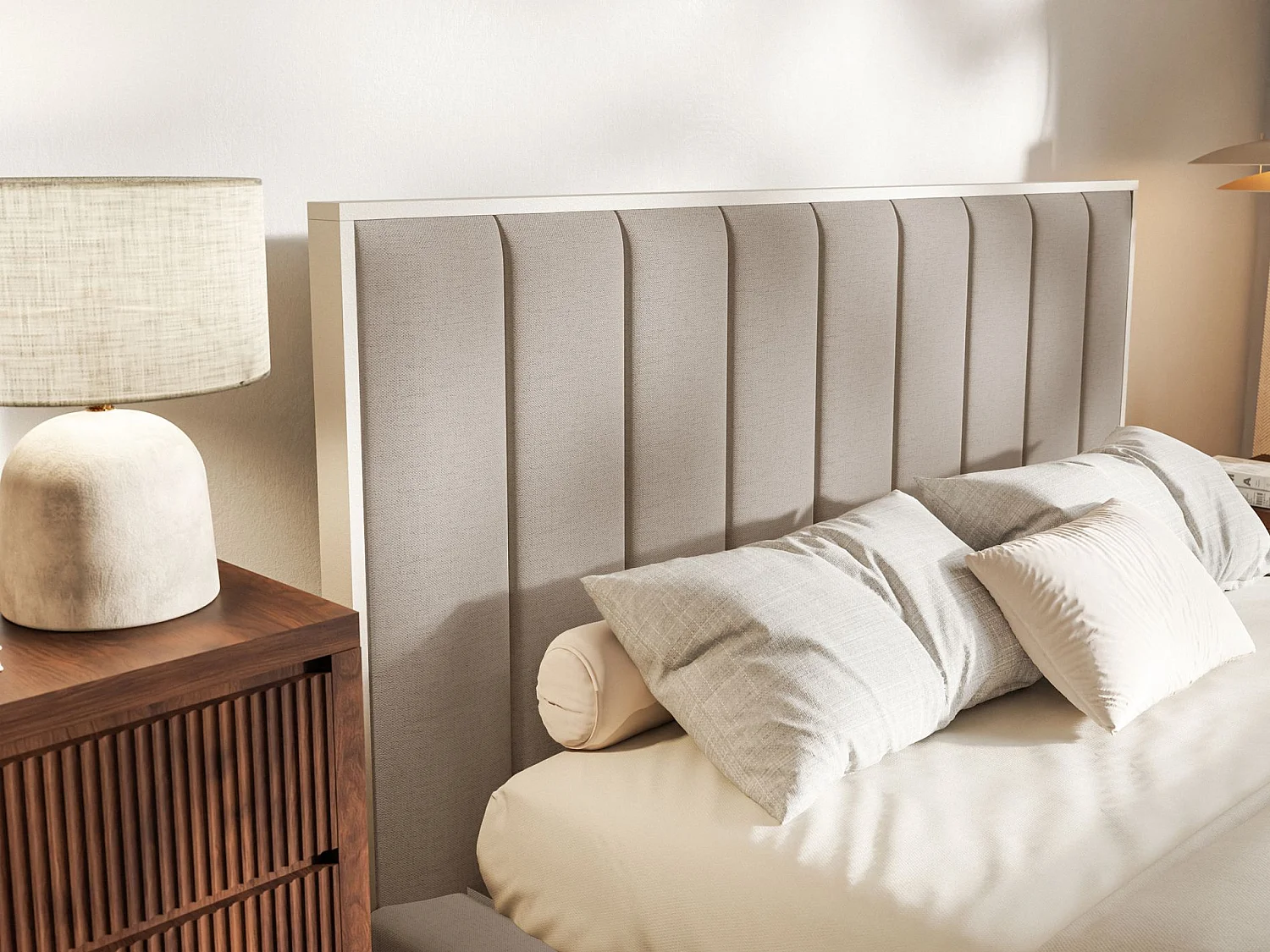 Gestoffeerd bed 180x200 - chenille en LED - bruin - TOGENTS