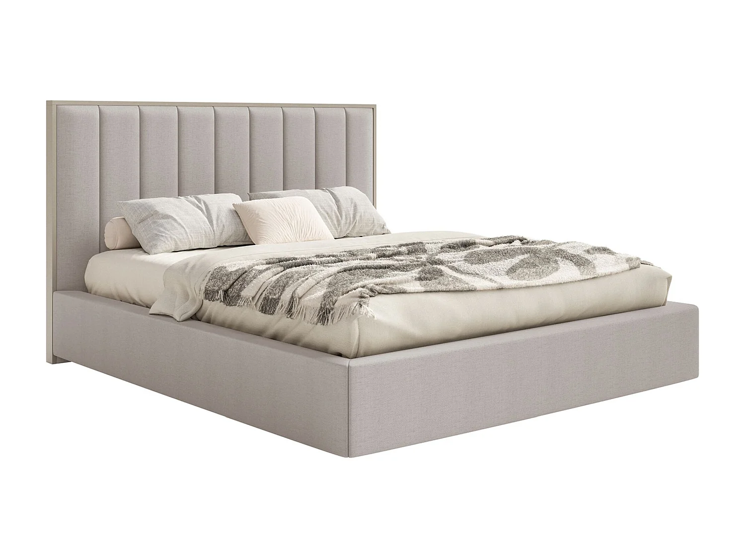 Lit tapissé avec LED180×200 - chenille - gris-beige - TOGENTS