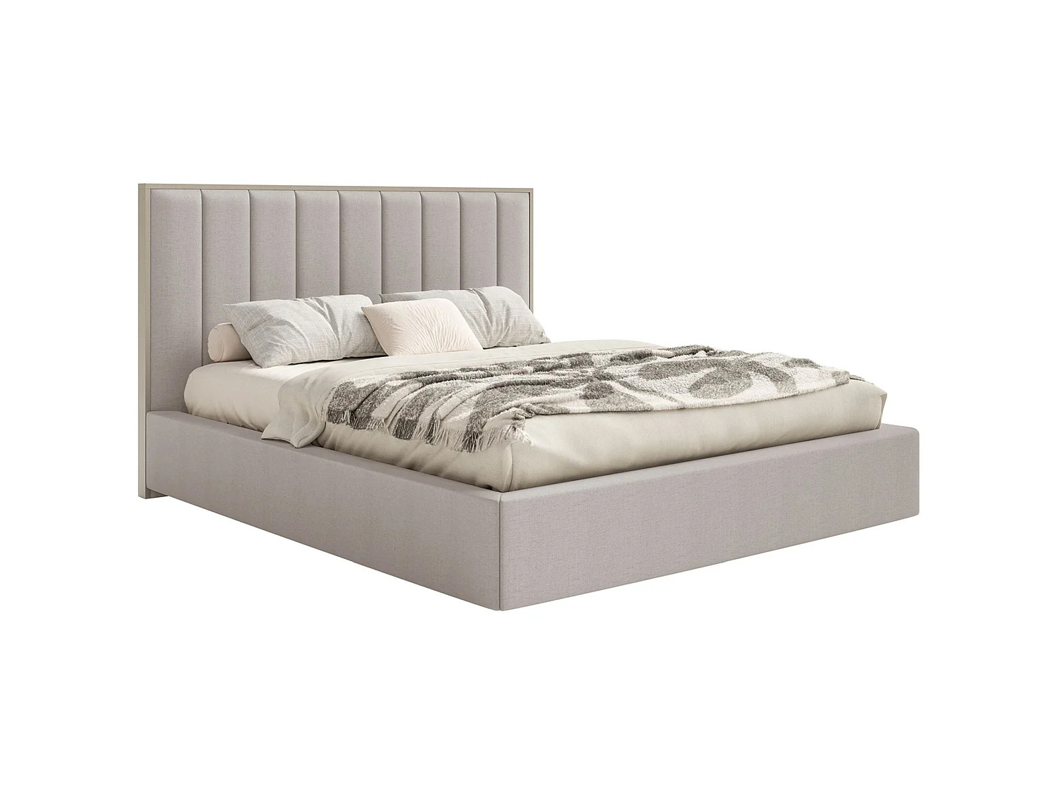 Gestoffeerd bed 180x200 - chenille en LED - grijsbeige - TOGENTS