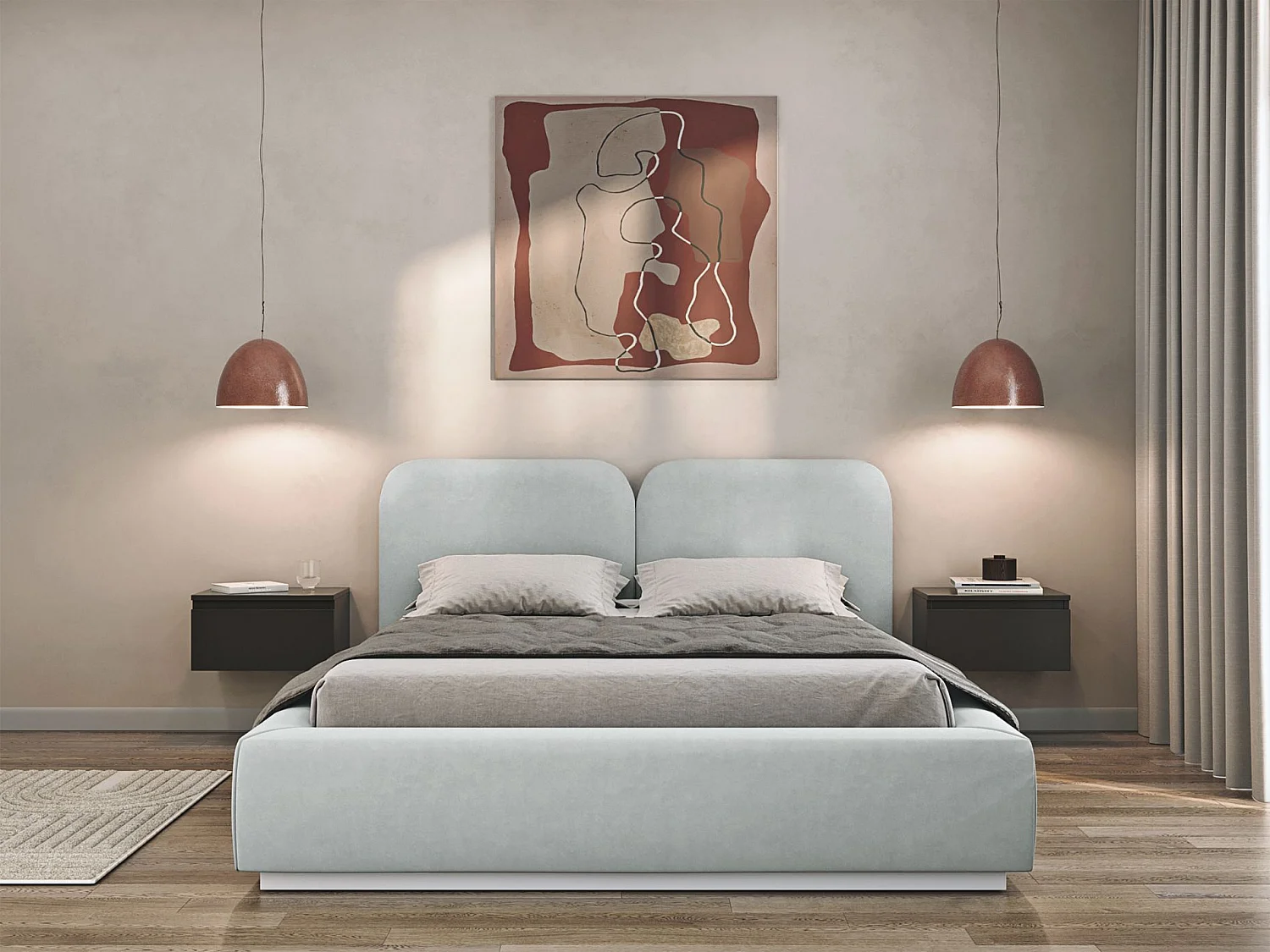 Lit tapissé 180×200 - velours - gris clair- COMOVES