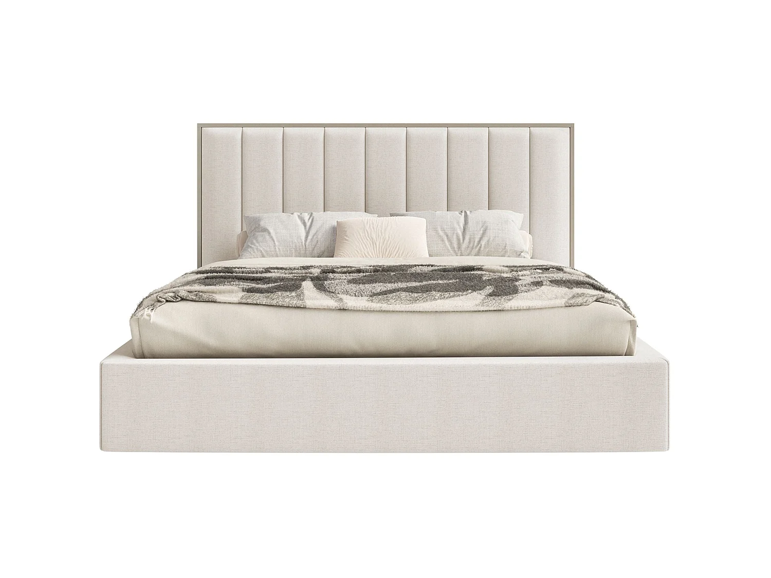 Gestoffeerd bed 140x200 - chenille en LED - lichtbeige - TOGENTS