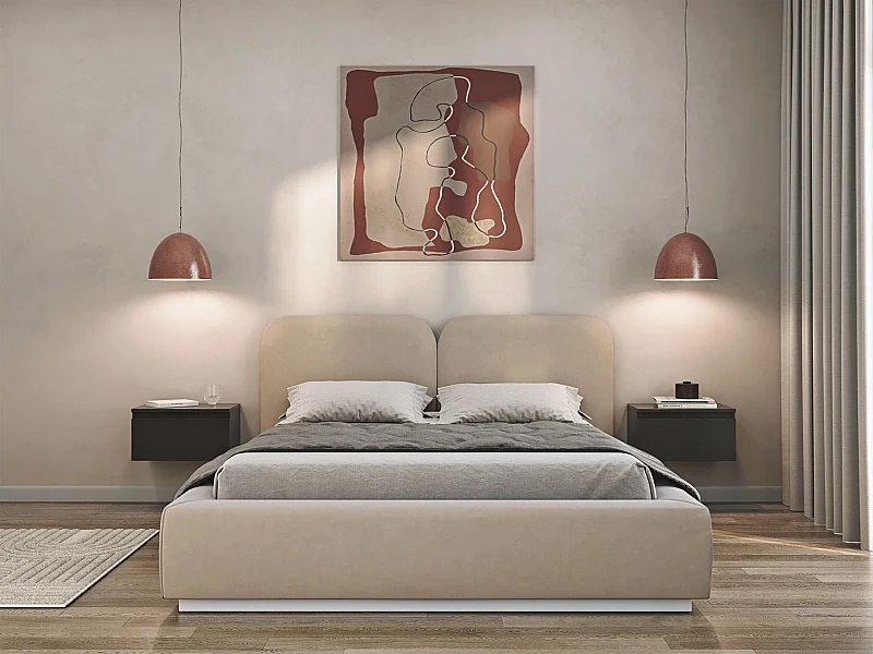 Polsterbett 140x200 mit Veloursbezug – Hellbeige – COMOVES