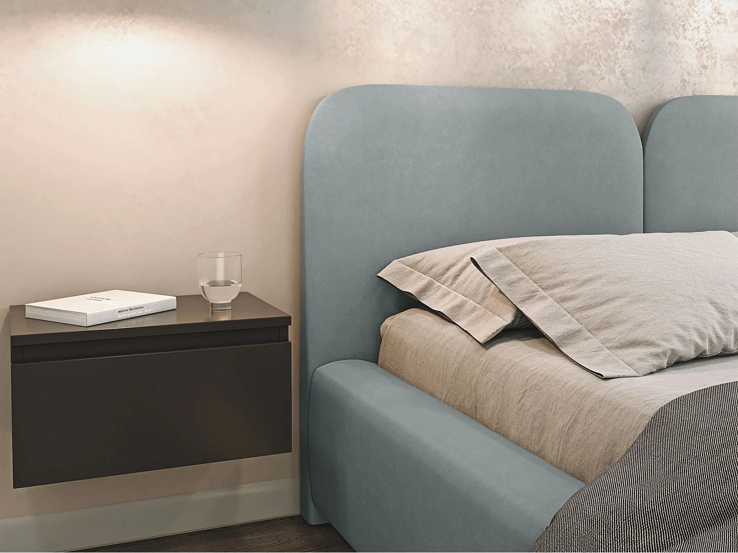 Lit tapissé 140×200 - velours - gris - COMOVES