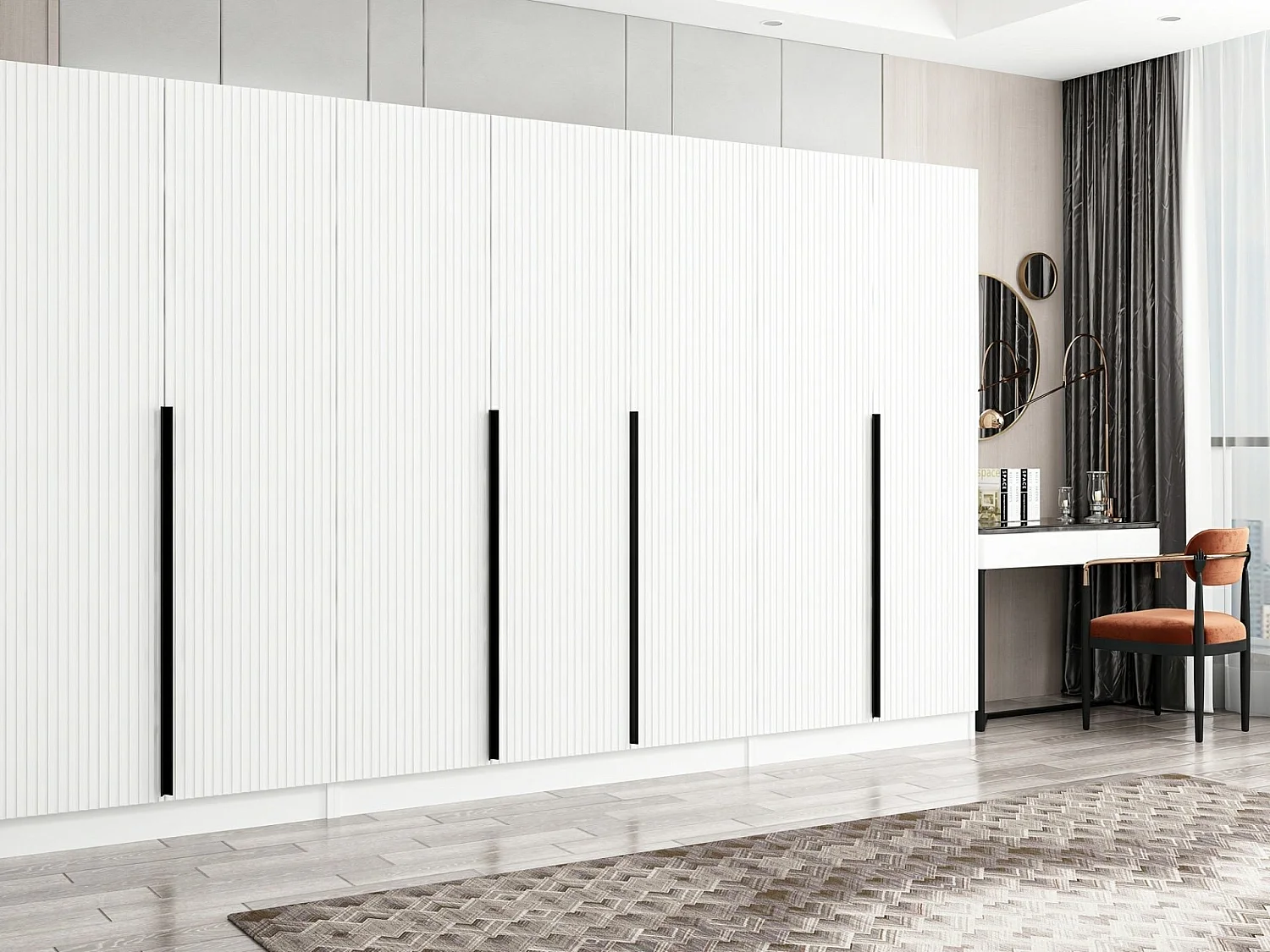Armoire design 7 portes Kanawa L315xH210cm Blanc et Noir