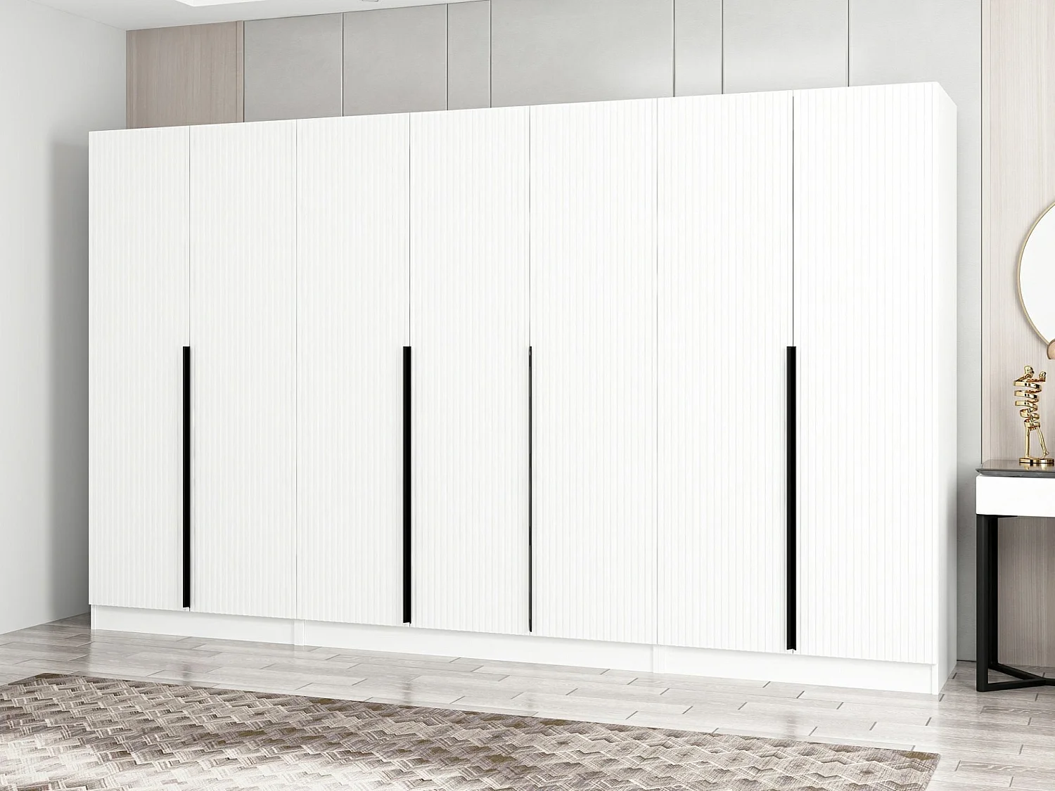 Armoire design 7 portes Kanawa L315xH210cm Blanc et Noir
