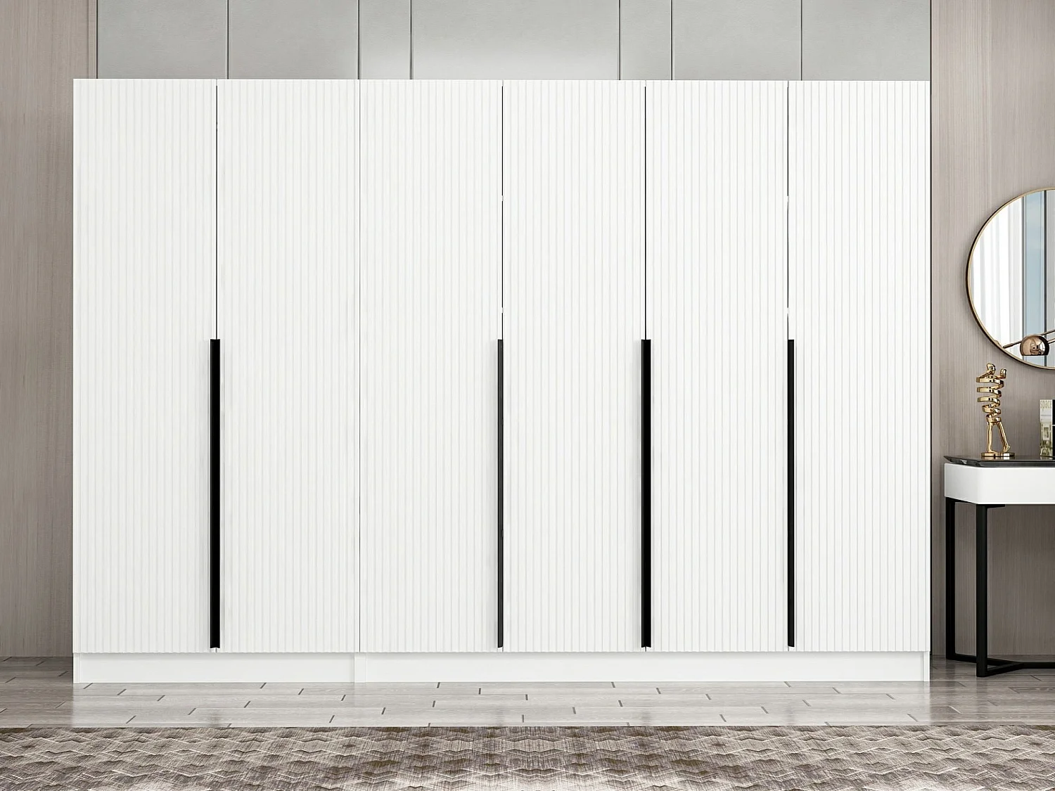 Armoire design 6 portes Kanawa L270xH210cm Blanc et Noir