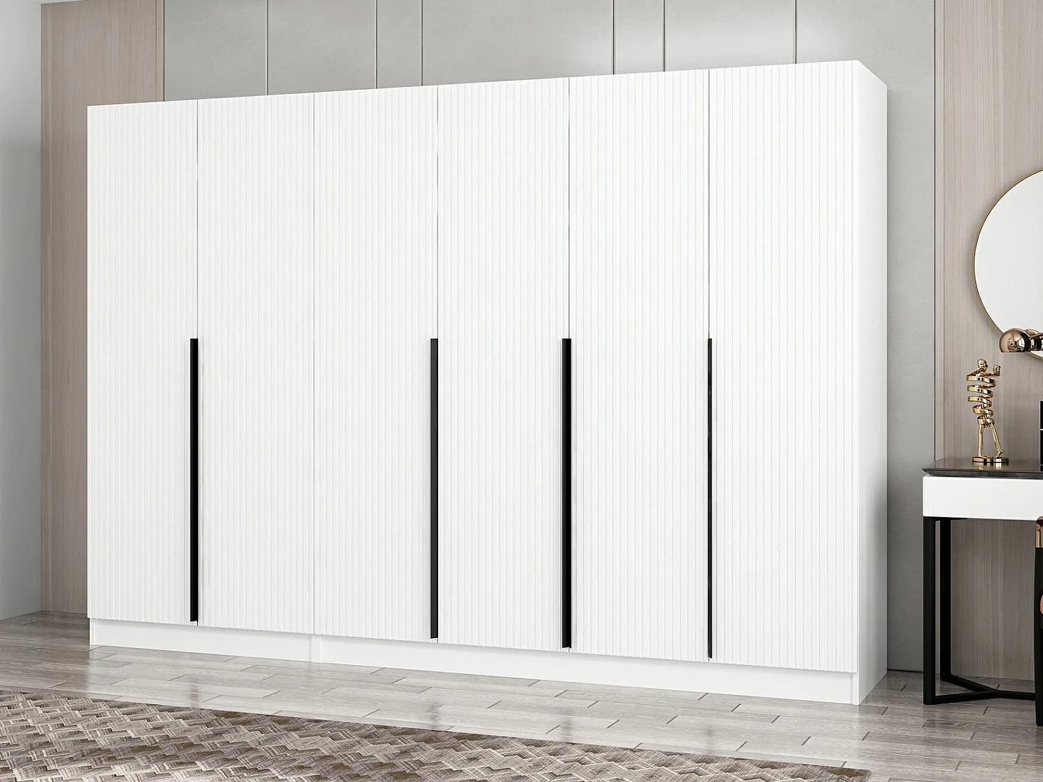 Armoire design 6 portes Kanawa L270xH210cm Blanc et Noir