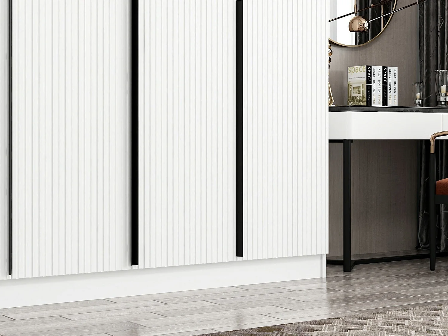 Armoire design 6 portes Kanawa L270xH210cm Blanc et Noir