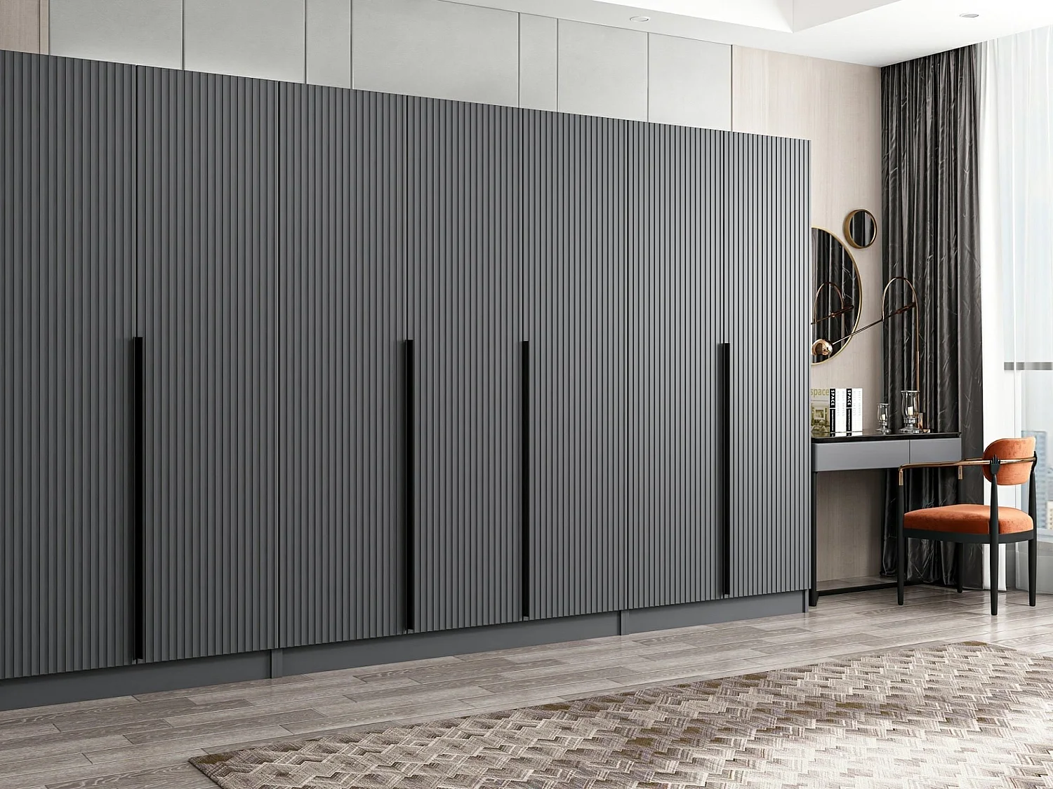 Armoire design 7 portes Kanawa L315xH210cm Anthracite et Noir