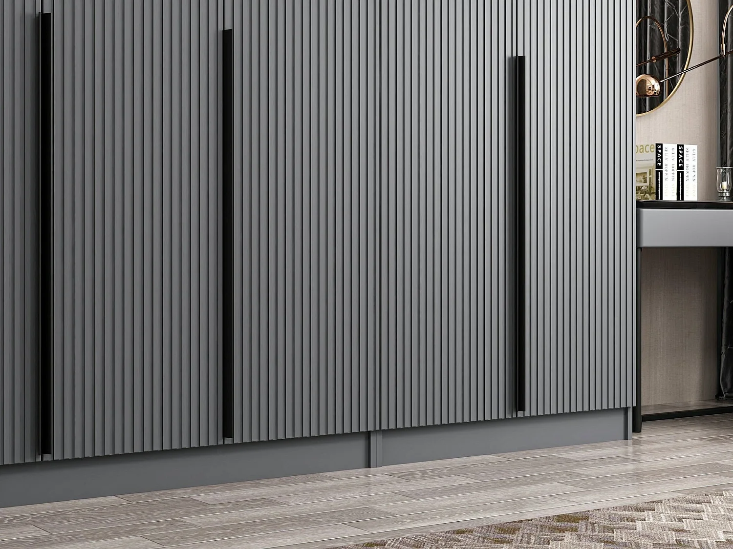 Armoire design 7 portes Kanawa L315xH210cm Anthracite et Noir