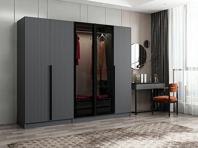 Guardaroba Kailua M110, Antracite, 210x225x52cm, Porte guardaroba: Con cerniere