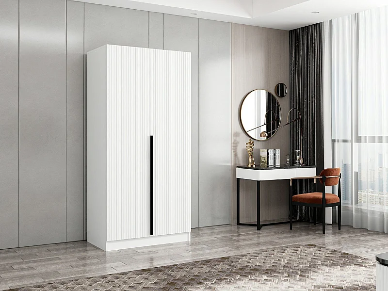 Guardaroba Kailua M105, Bianco, 210x90x52cm, Porte guardaroba: Con cerniere