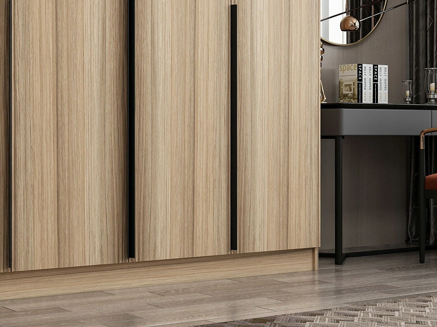 Armoire 6 portes Modèle 2 Kanawa L270xH210cm Chêne clair et Noir