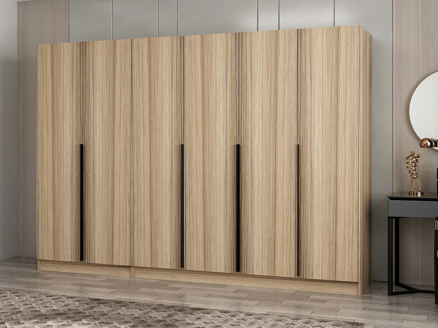 Armoire 6 portes Modèle 2 Kanawa L270xH210cm Chêne clair et Noir